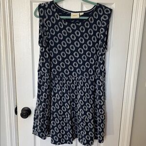 Anthropologie Maeve Navy Blue Patterned Dress